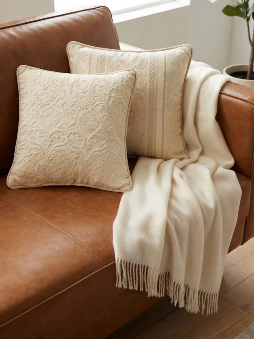 Cream Decorative Throw Pillow Set - Elegant Patterned Accent Cushions
